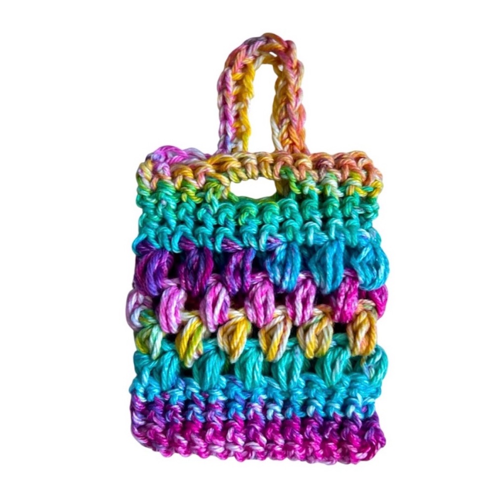 Hand Crafted Crochet Soap Saver Bag Rainbow Cotton Bath Exfoliating Essential - Picture 8 of 9